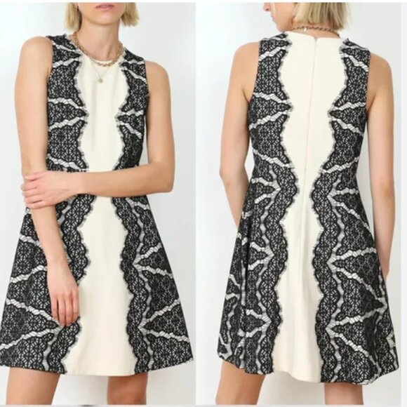 DIANE VON FURSTENBERG DANIELLA BEIGE BLACK LACE SHEATH DRESS - 6 - Picture 1 of 10